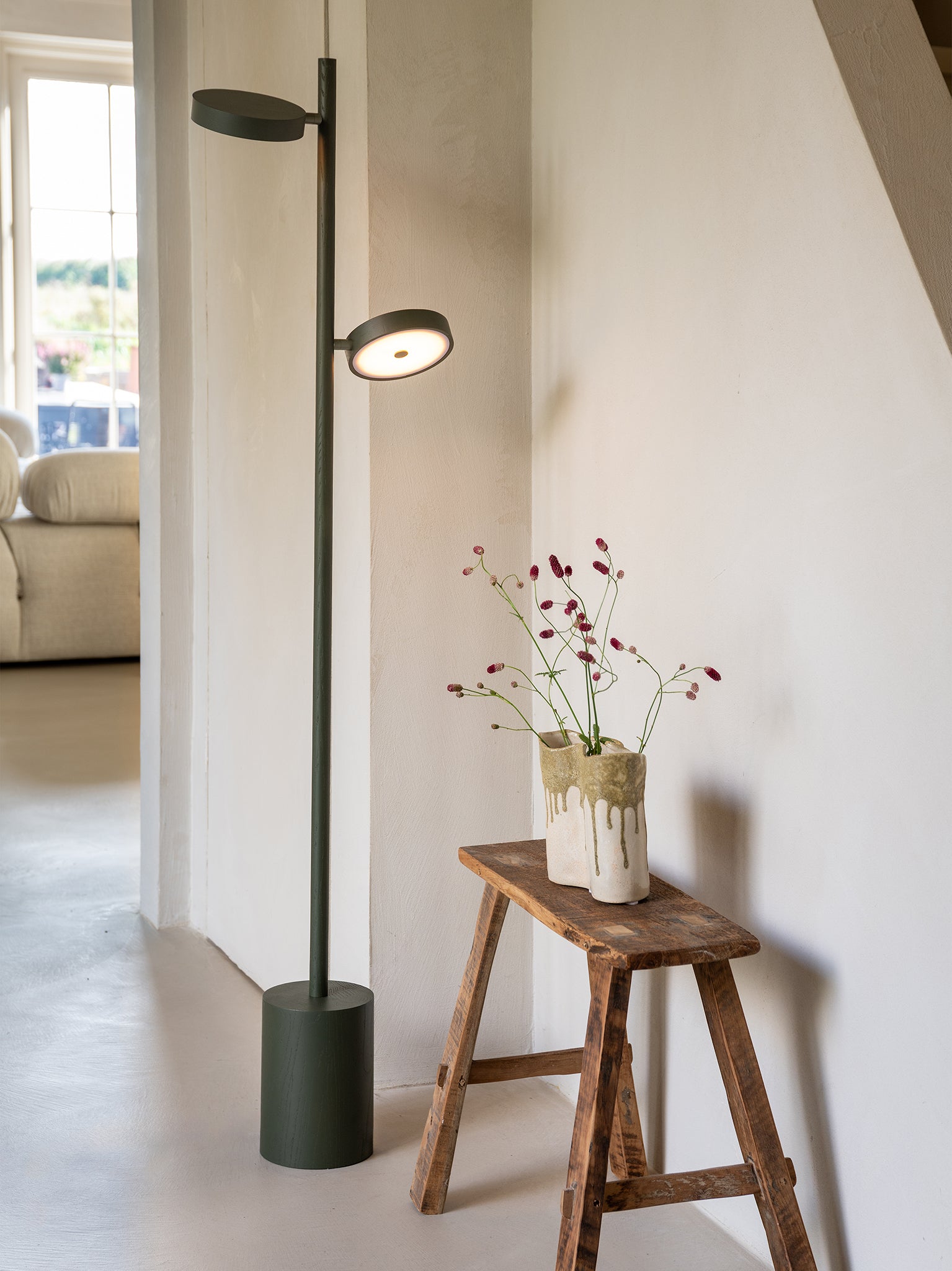 Okinawa Ash Wood 2 Shade Floor Lamp