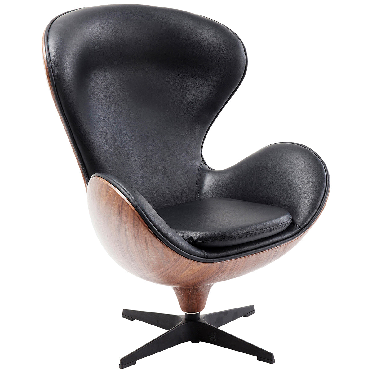 Walnut Black Swivel Lounge Armchair