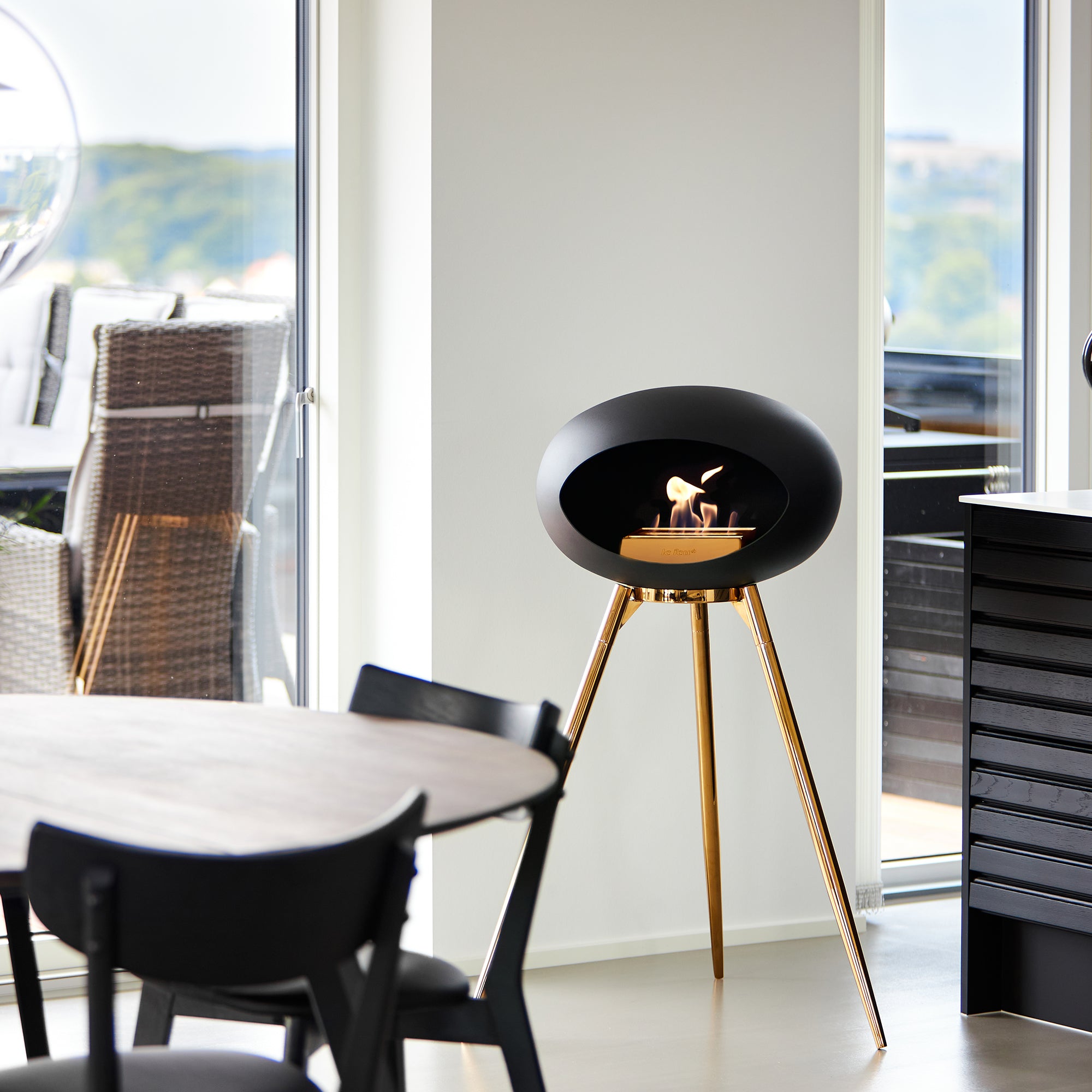 Ground Wood High Chromed Rose Gold Bio Fireplace with Rose Gold Burner