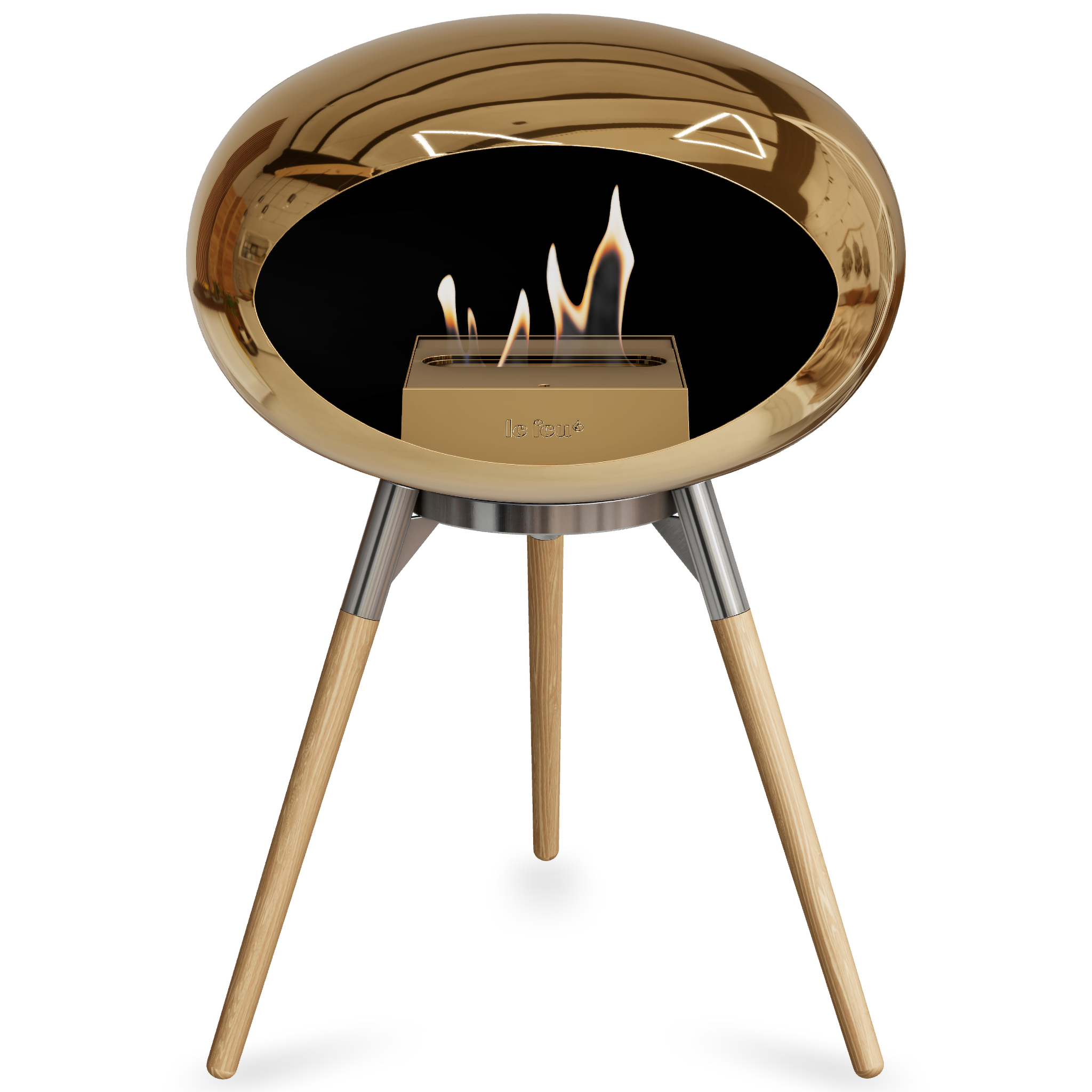 Ground Wood Low Chromed Rose Gold Bio Fireplace with Rose Gold Burner