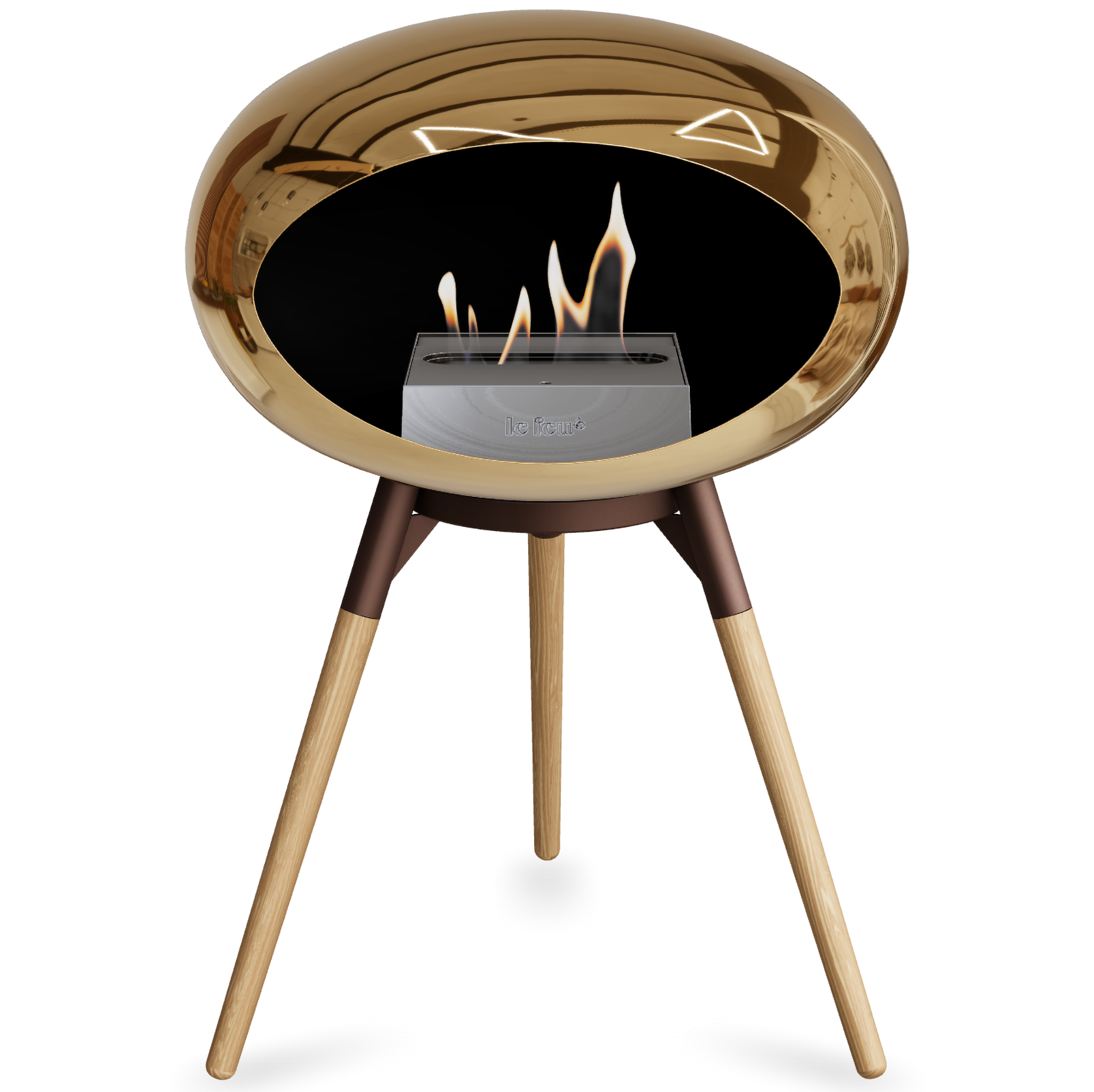 Ground Wood Low Chromed Rose Gold Bio Fireplace with Rose Gold Burner