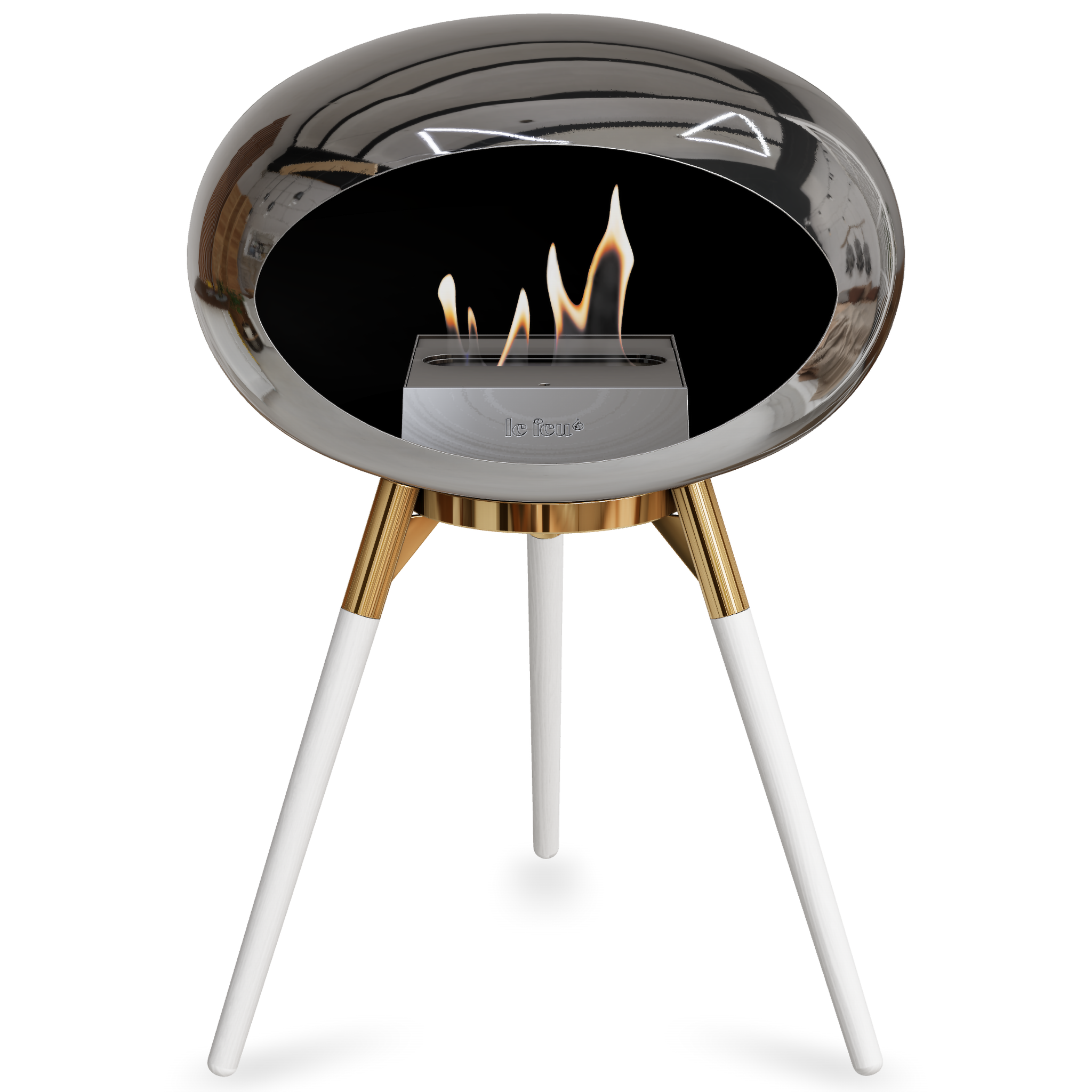 Ground Wood Low Chromed Silver Bio Fireplace with Steel Burner