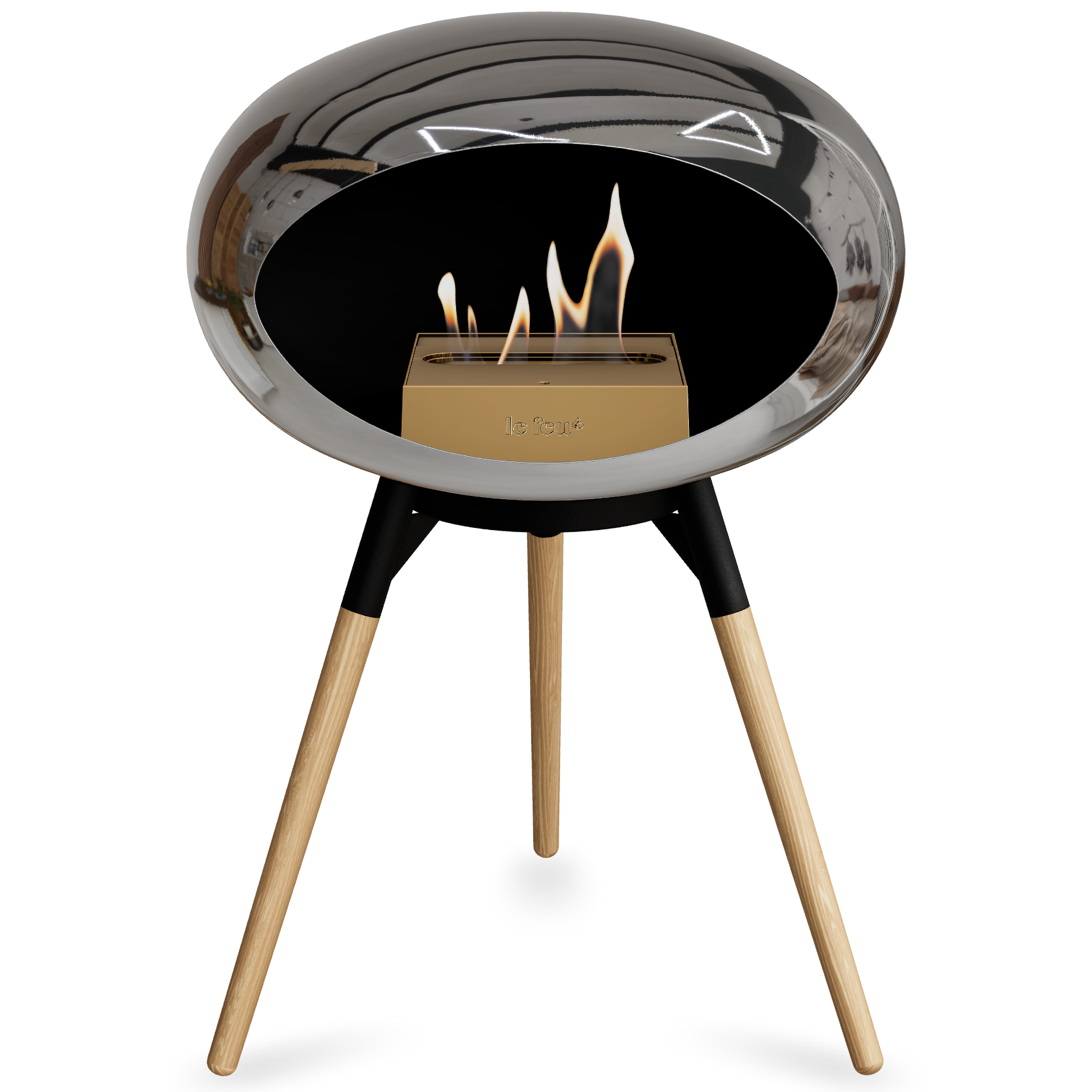 Ground Wood Low Chromed Silver Bio Fireplace with Steel Burner