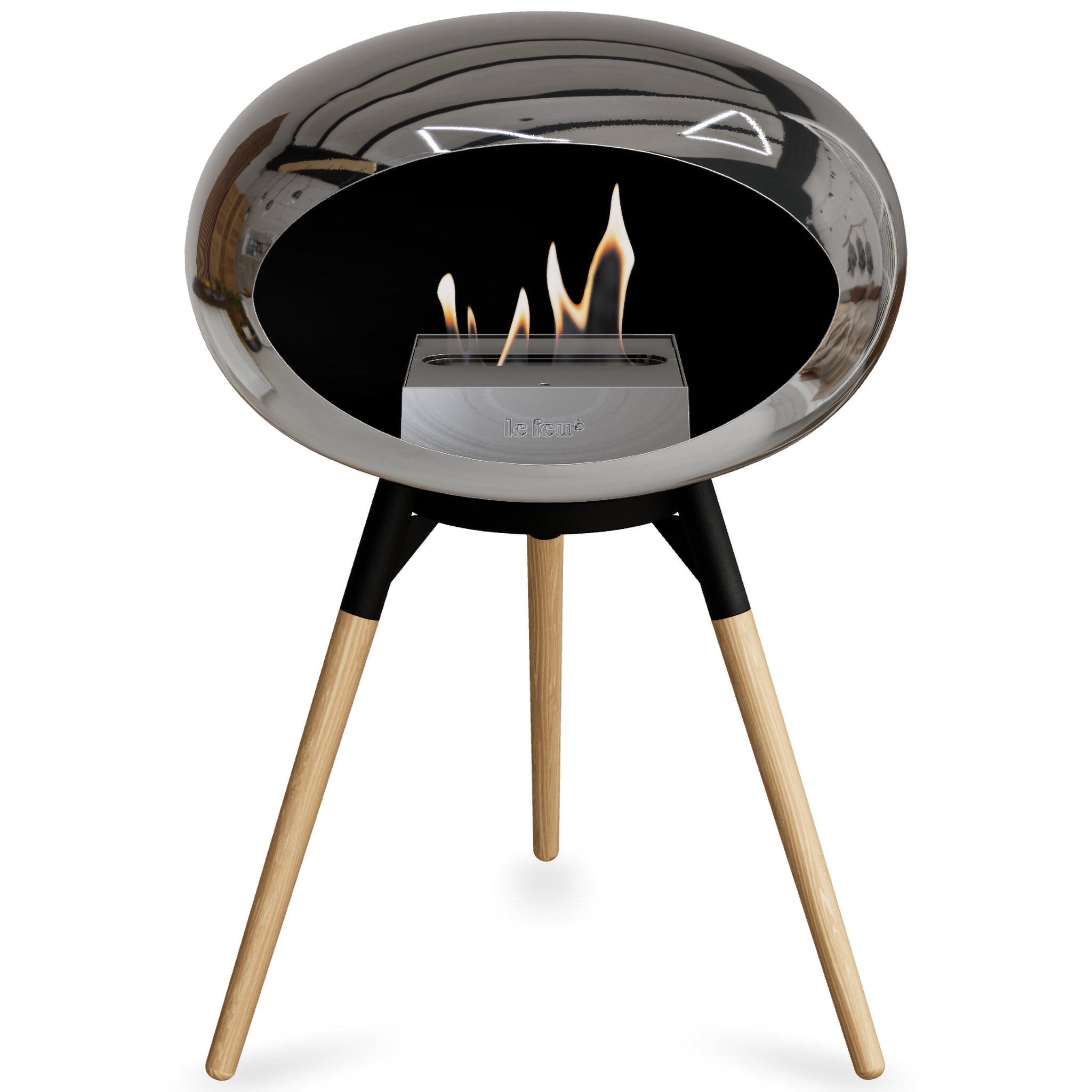 Ground Wood Low Chromed Silver Bio Fireplace with Steel Burner