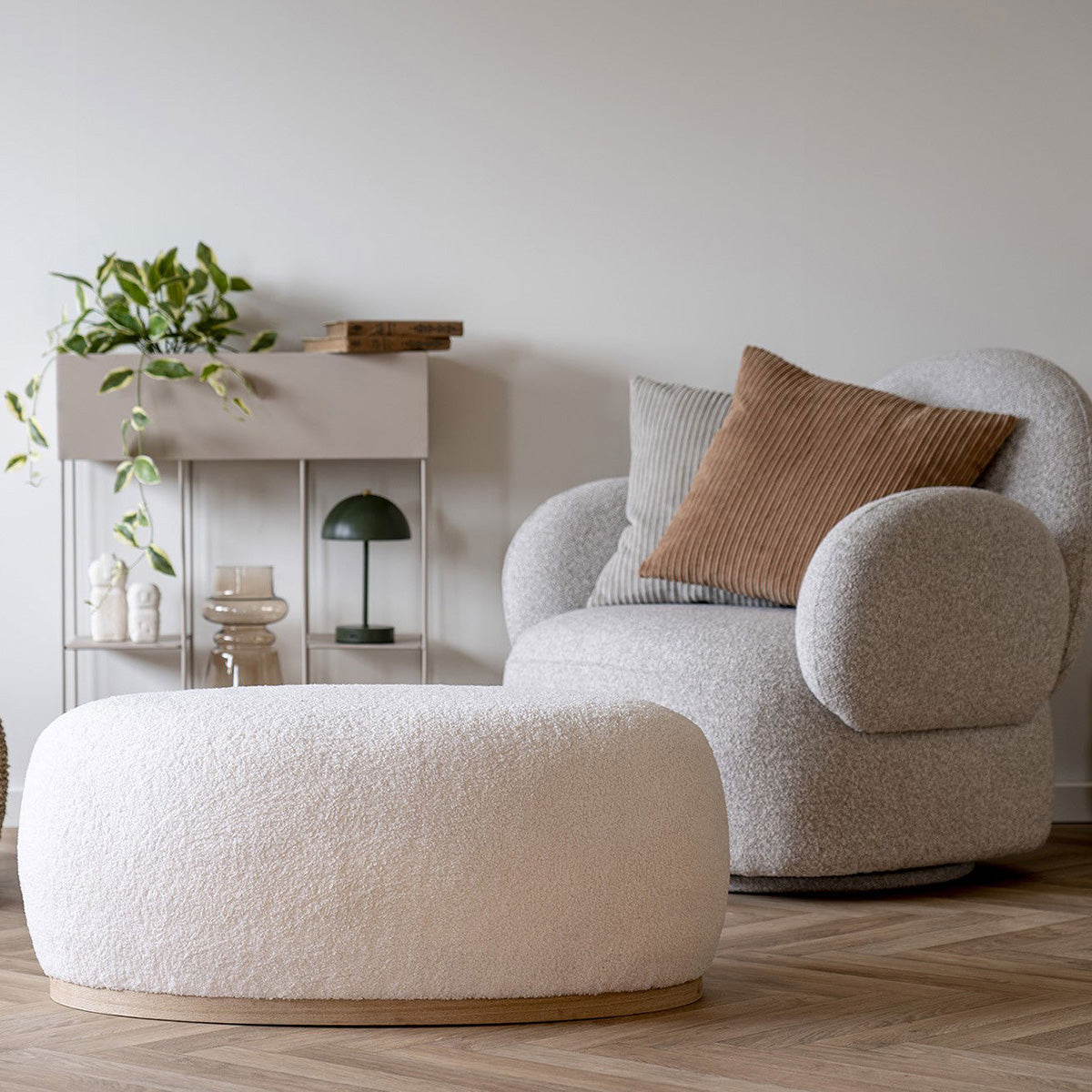 Messina Light Grey Boucle Swivel Lounge Chair - WOO .Design