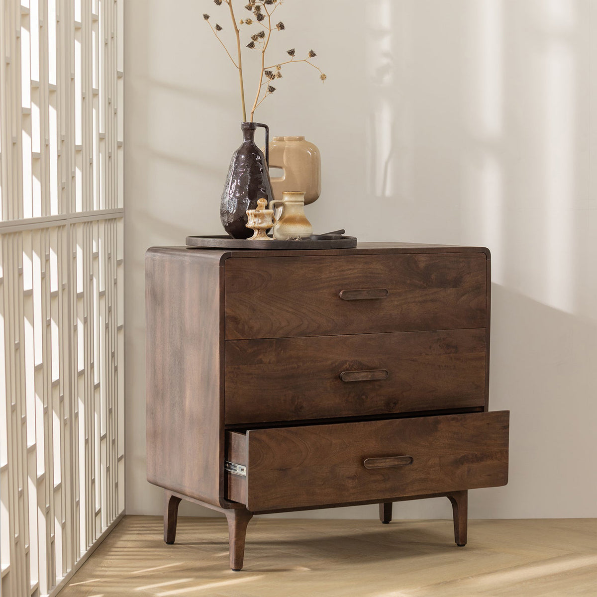 Liya Mango Wood Cabinet with Drawers