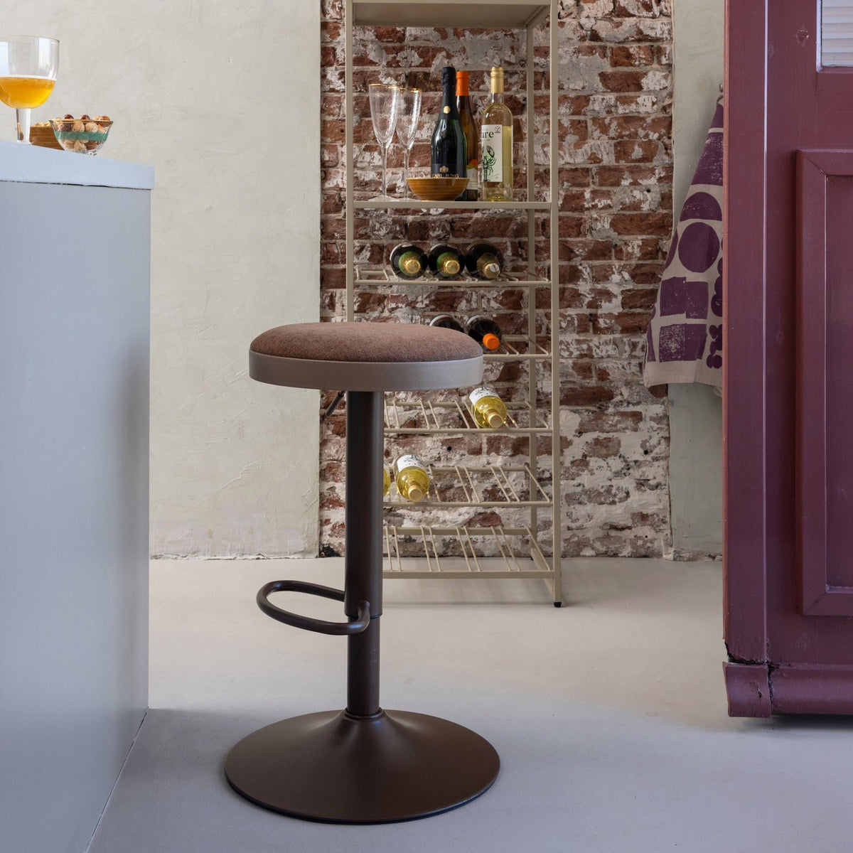 Mevo Chenille Height Adjustable Barstool