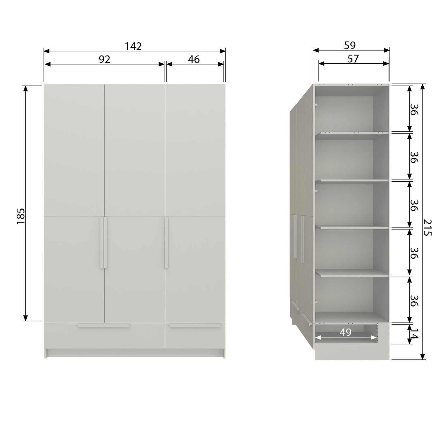 Pure Split Dust 3 Doors Wardrobe