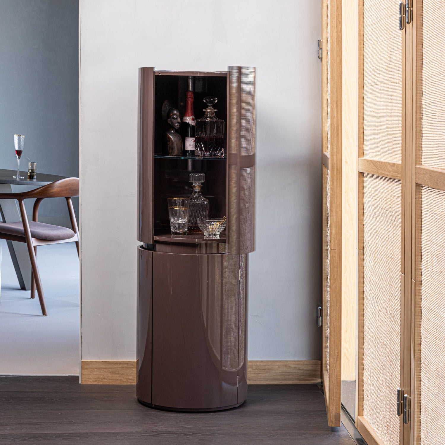 Sera Dark Brown Gloss Round Cabinet