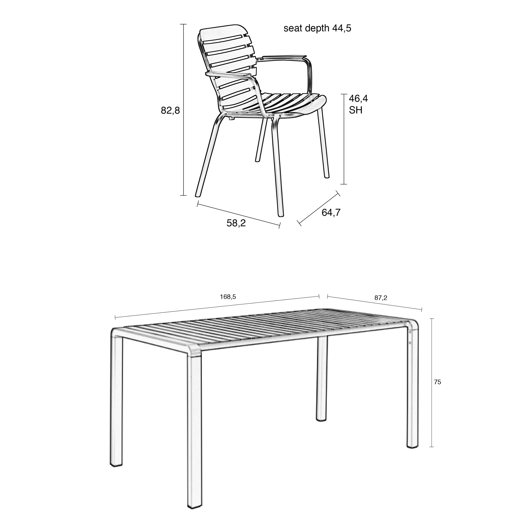 Vondel 168.5 Garden Table Set with Armchair