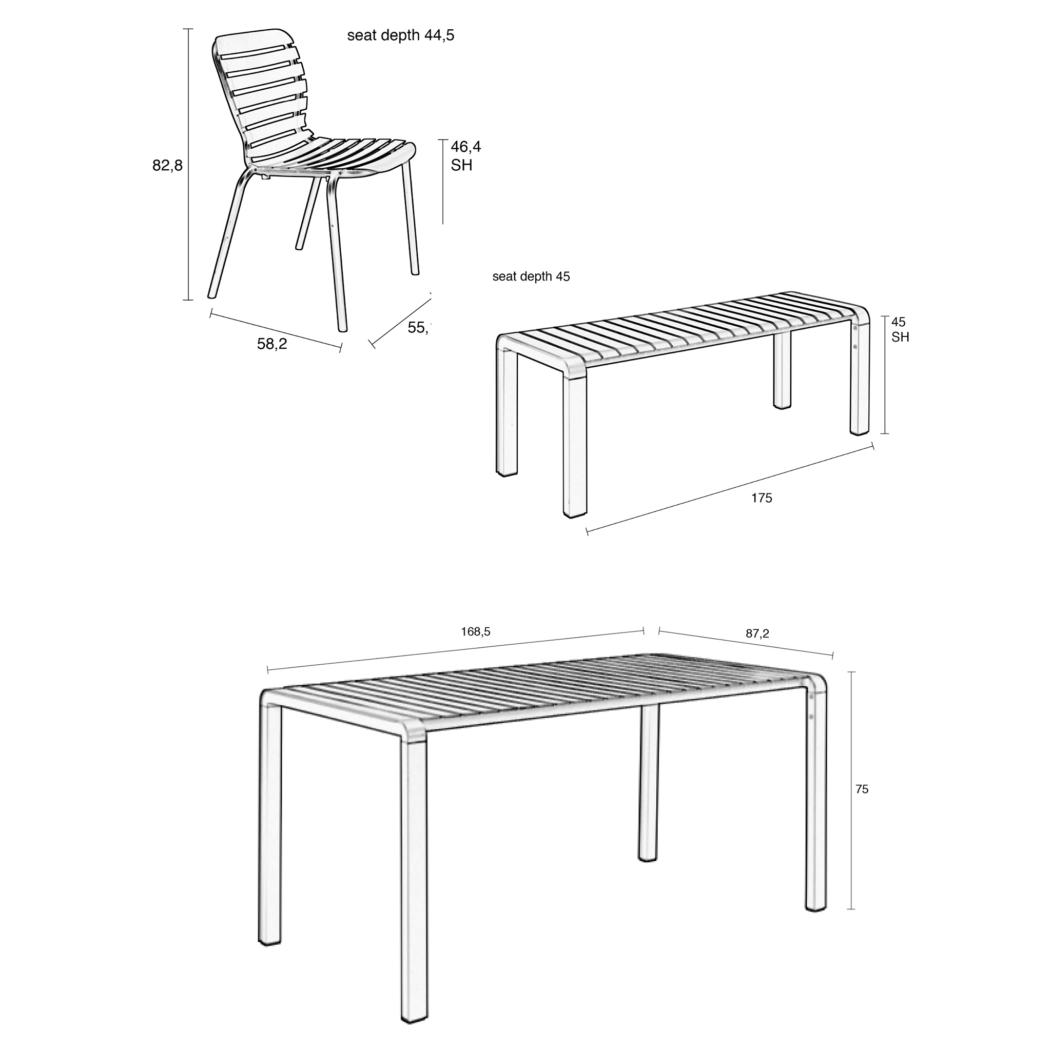 Vondel 168.5 Garden Table Set with Chair and Bench