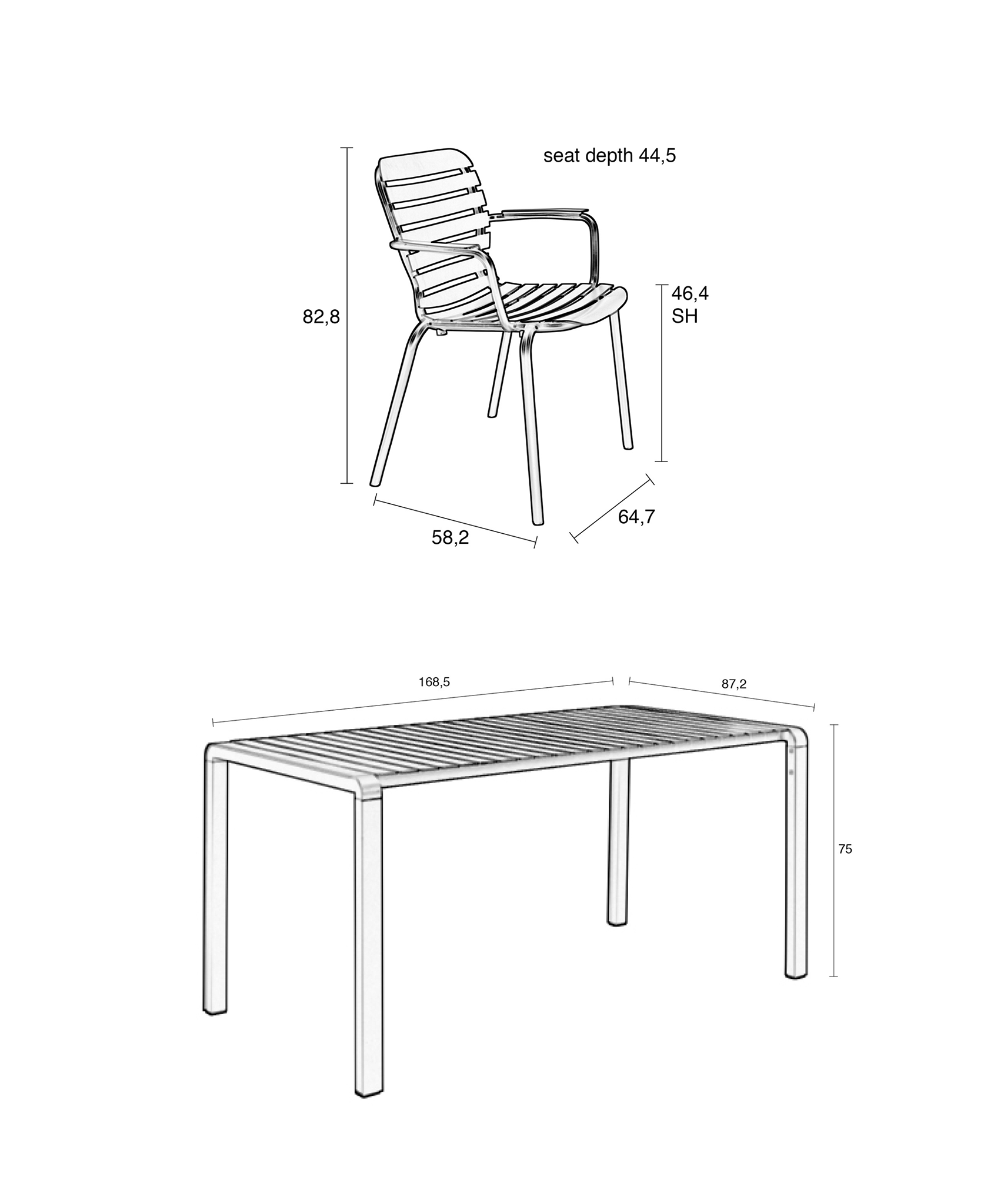 Vondel 168.5 Garden Table Set with Armchair