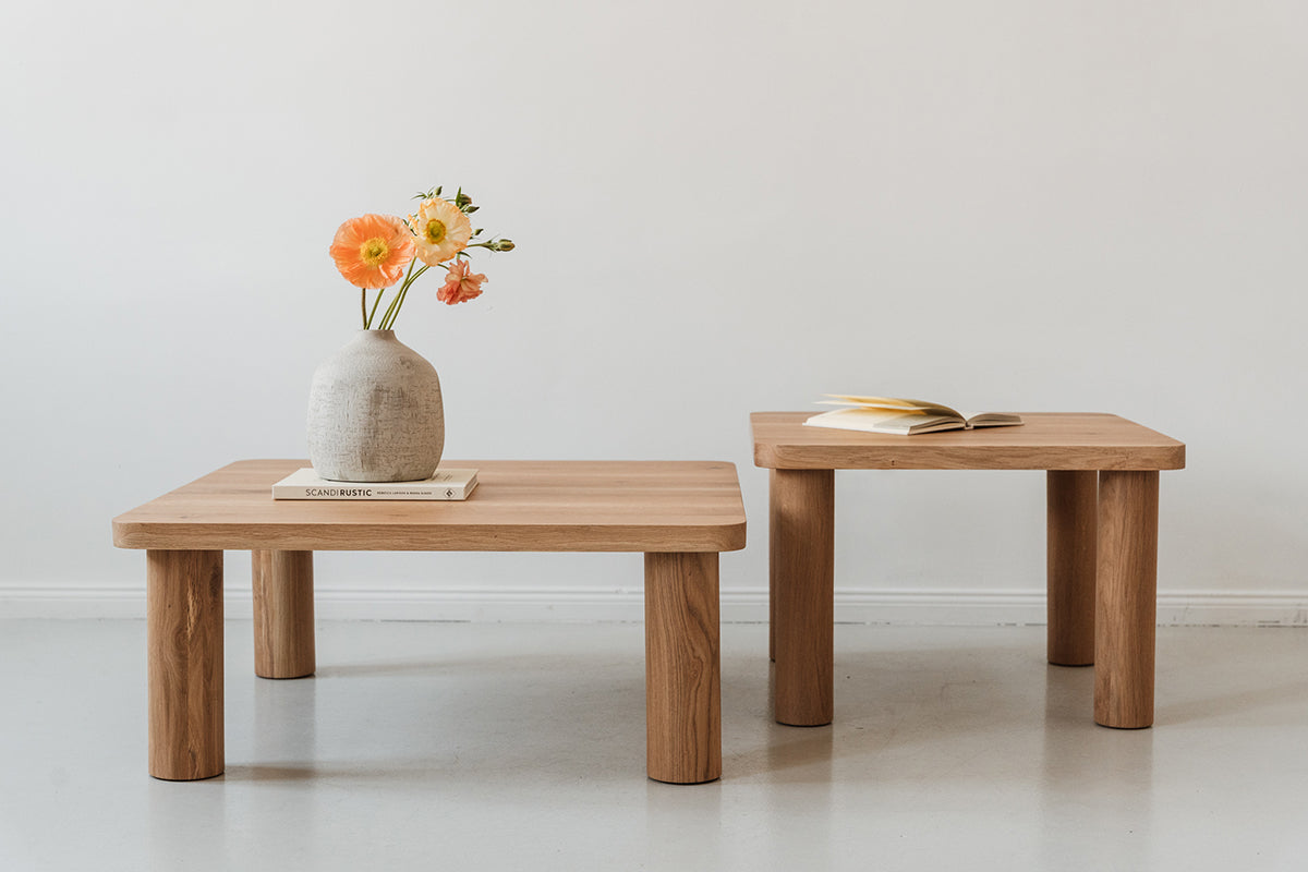 Rollo Oak Wood Coffee Table Set