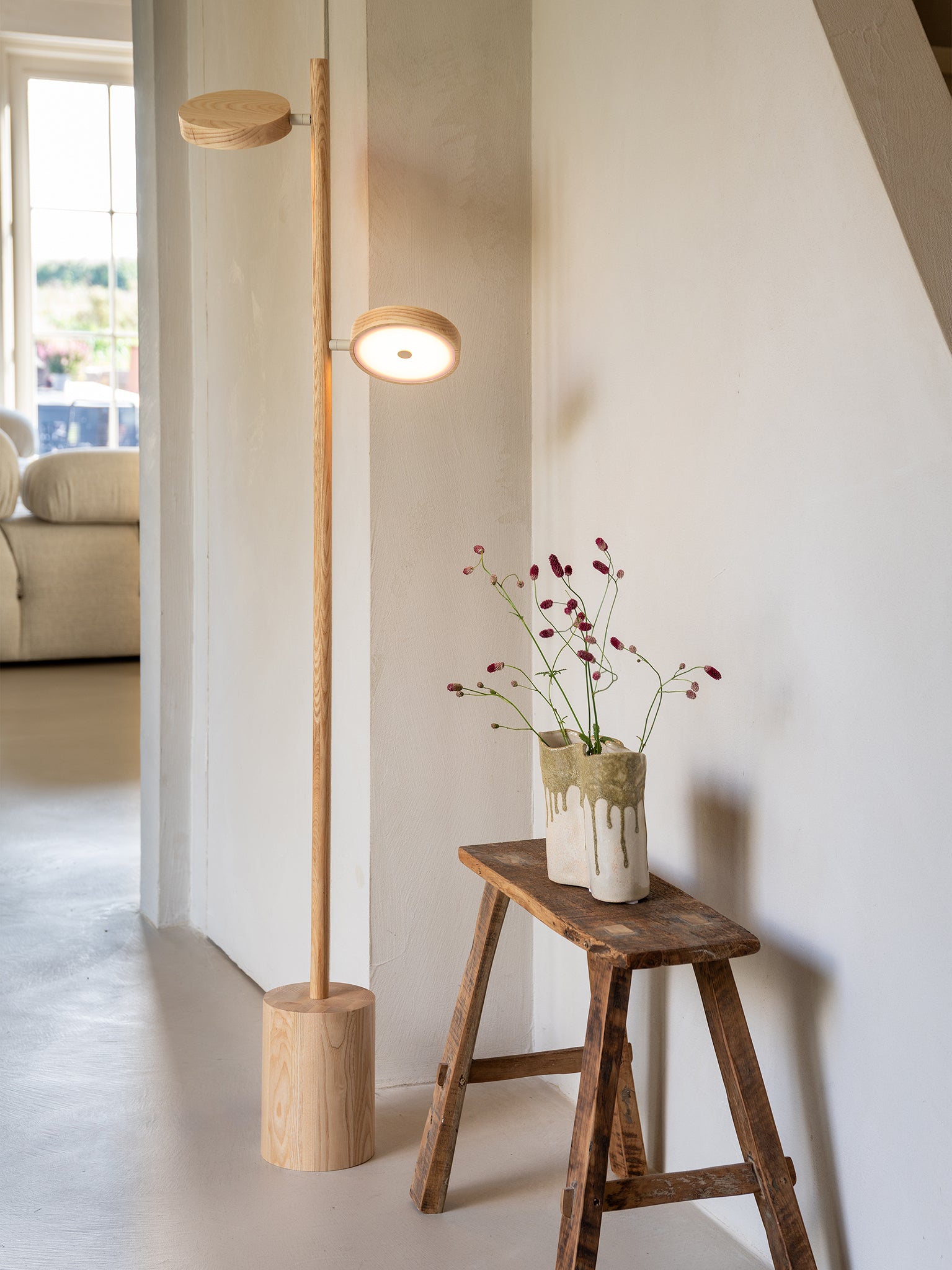 Okinawa Ash Wood 2 Shade Floor Lamp