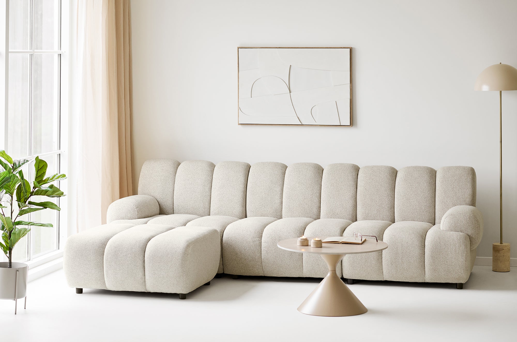 Taza Sand 3.5 Seater Modular Sofa with Pouf