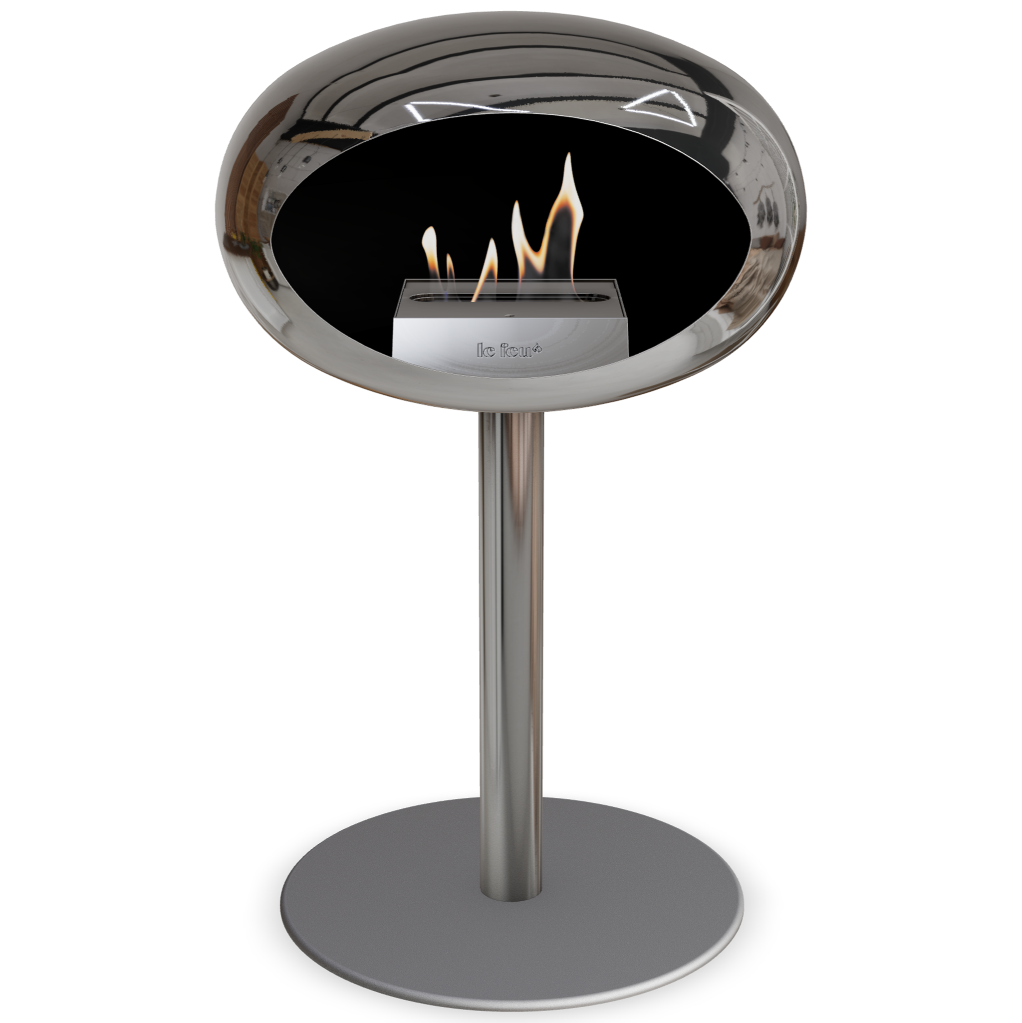 Ground Steel Low Chromed Silver Bio Fireplace with Steel Burner