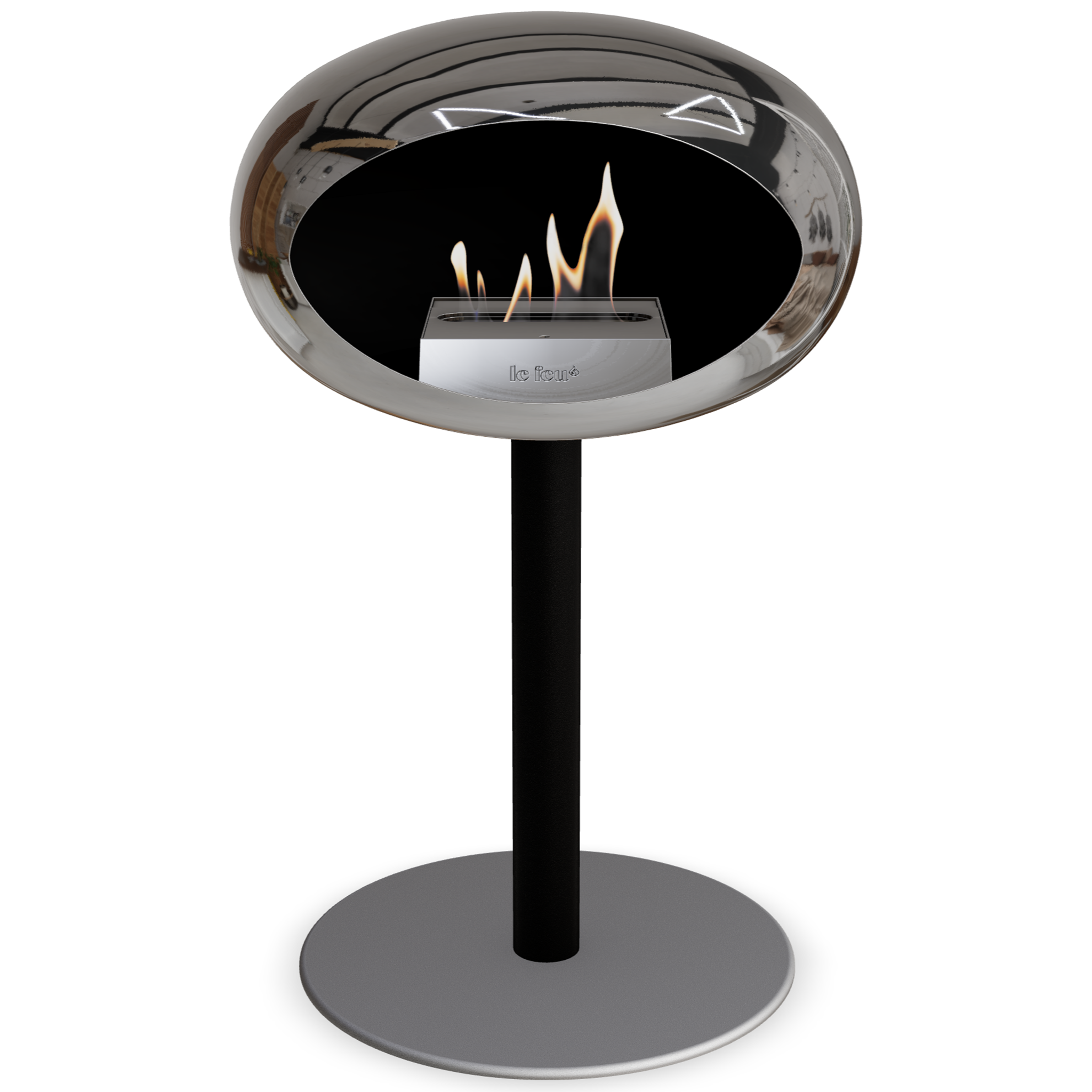 Ground Steel Low Chromed Silver Bio Fireplace with Steel Burner