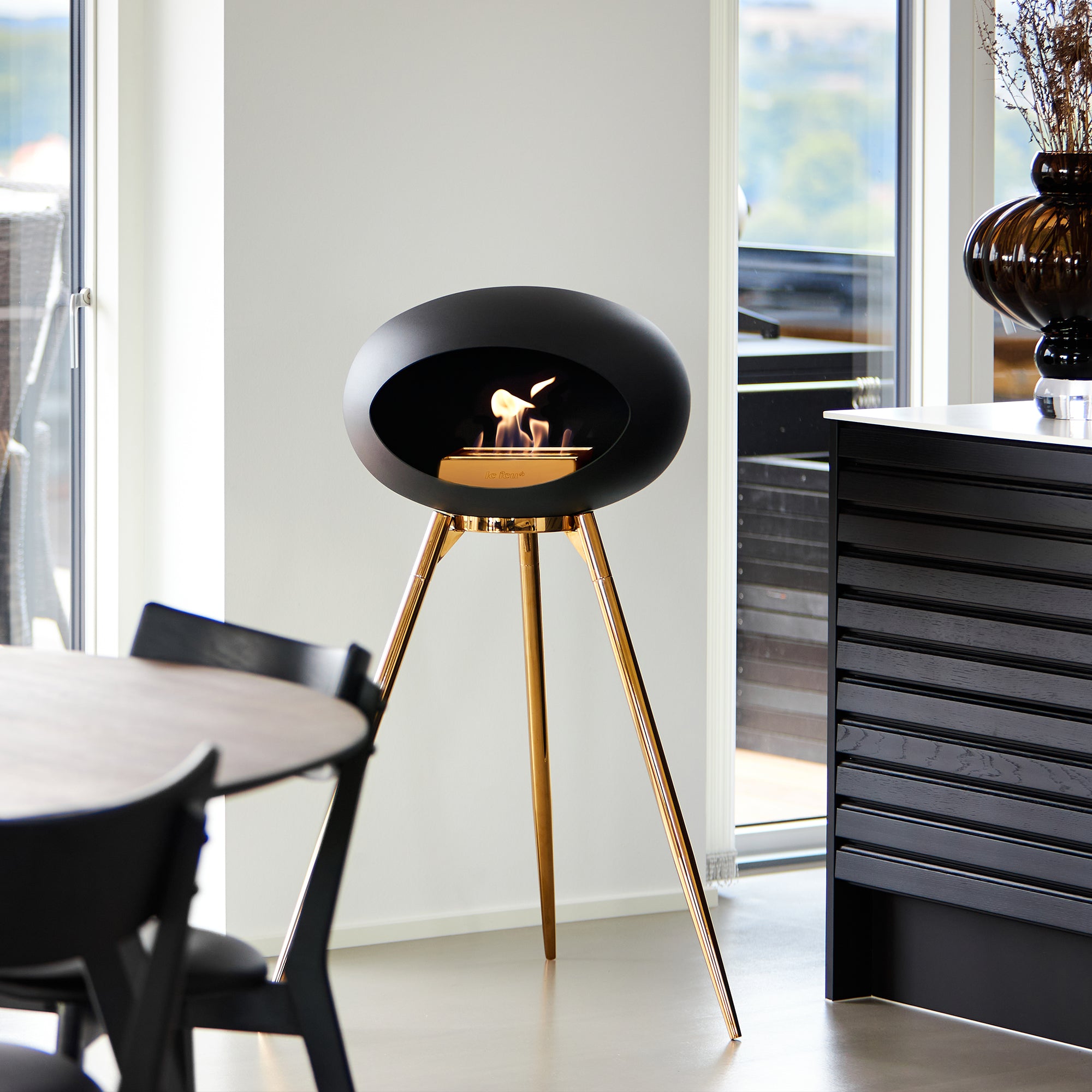 Ground Wood Low Chromed Silver Bio Fireplace with Steel Burner