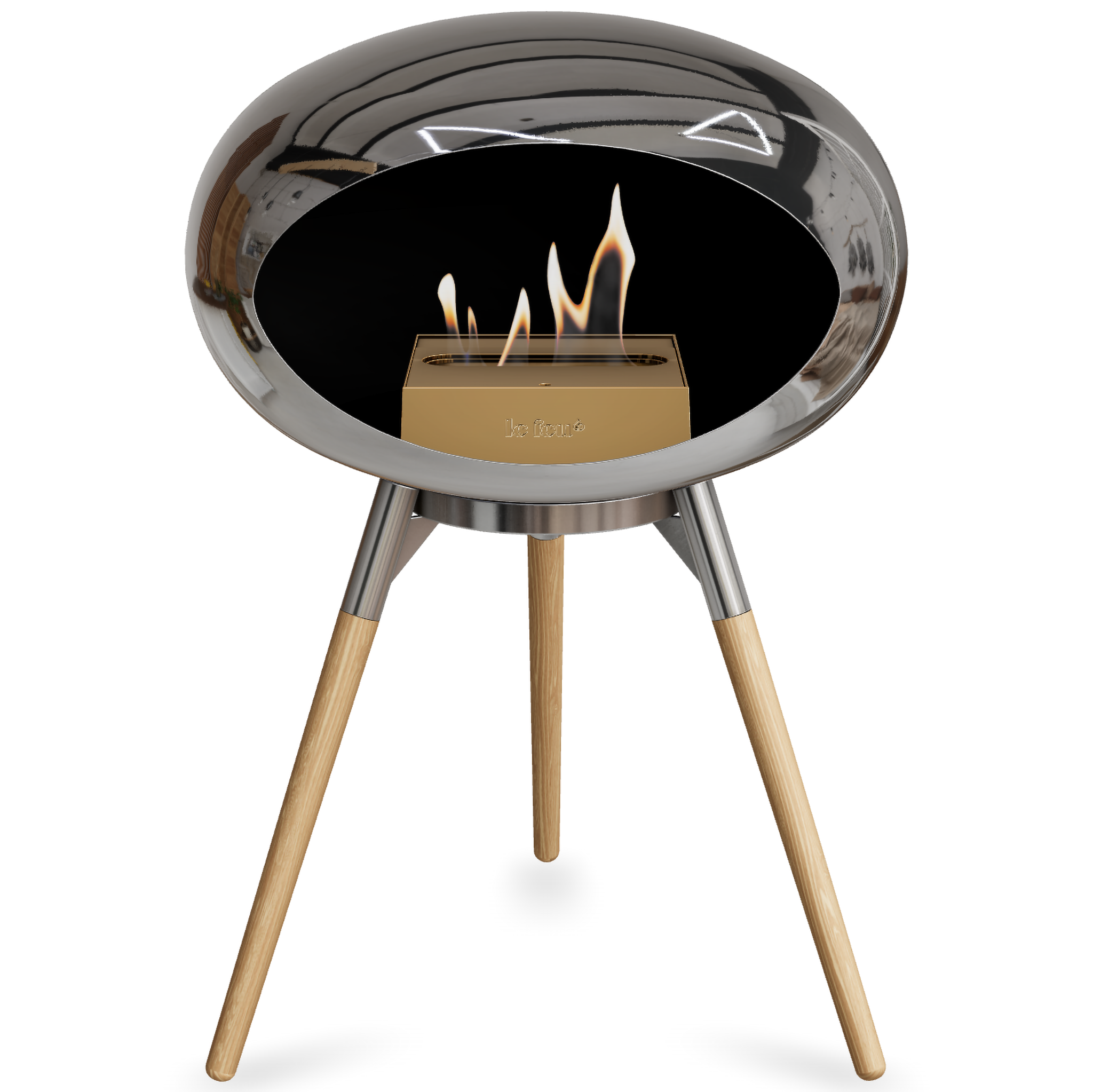 Ground Wood Low Chromed Silver Bio Fireplace with Steel Burner