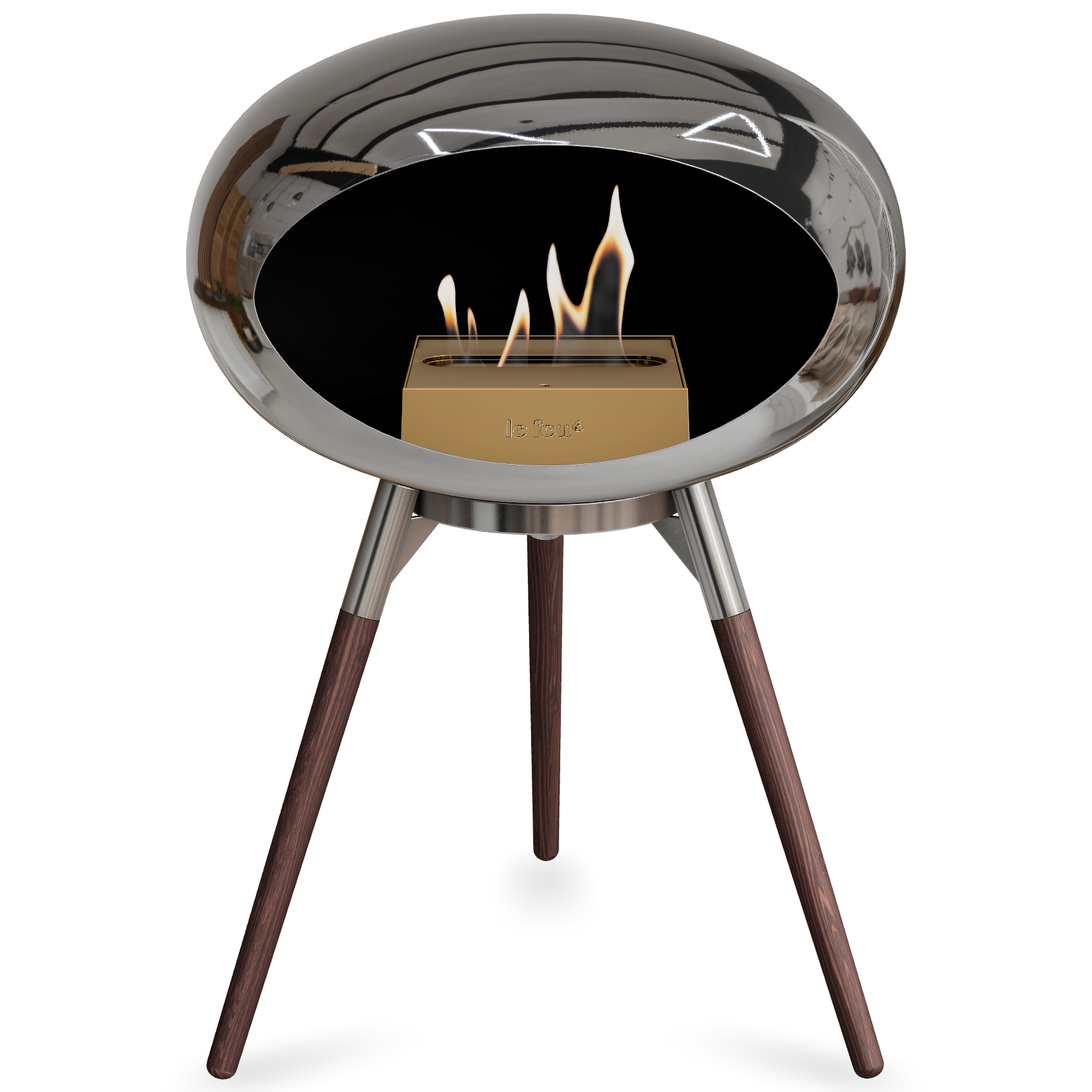 Ground Wood Low Chromed Silver Bio Fireplace with Steel Burner