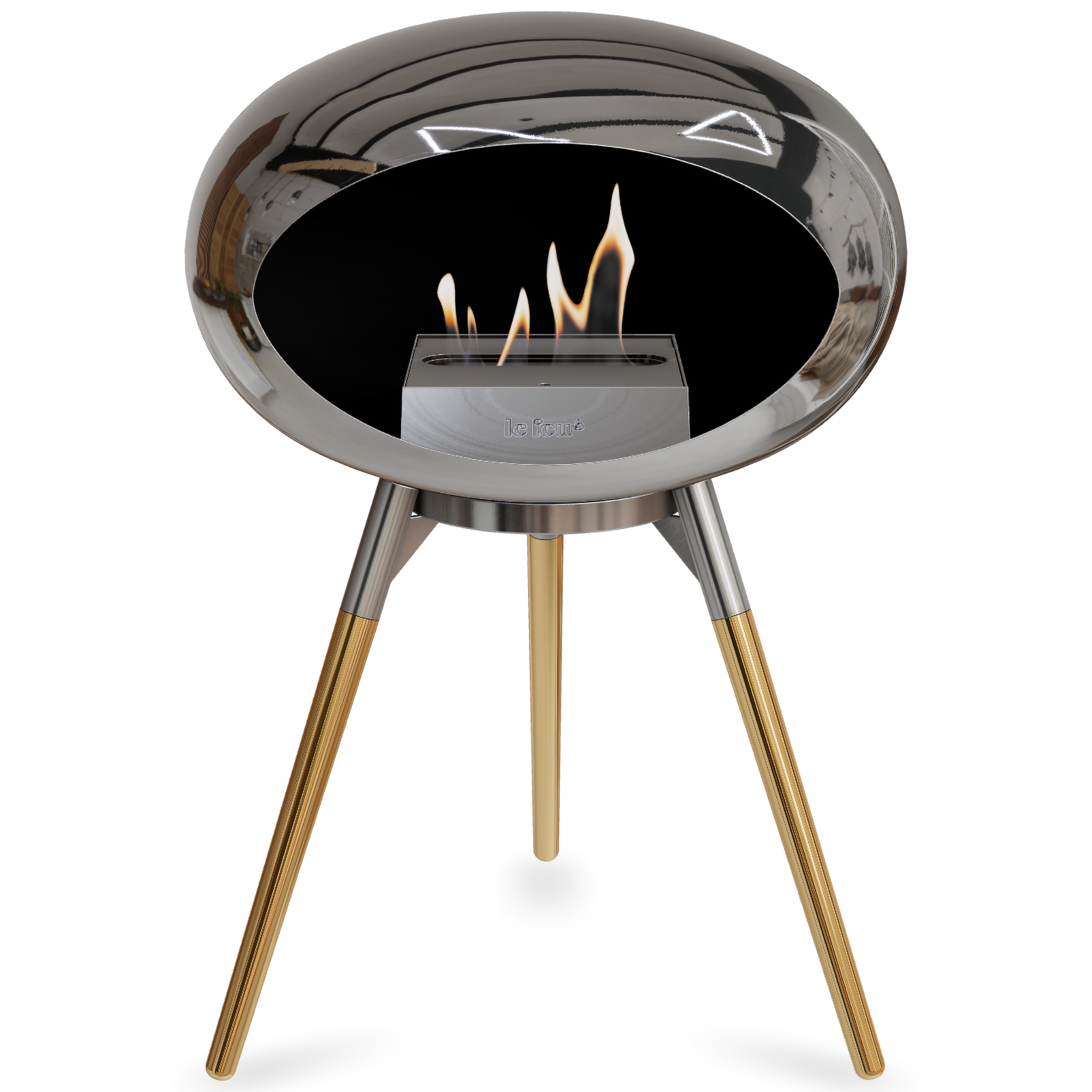 Ground Wood Low Chromed Silver Bio Fireplace with Steel Burner