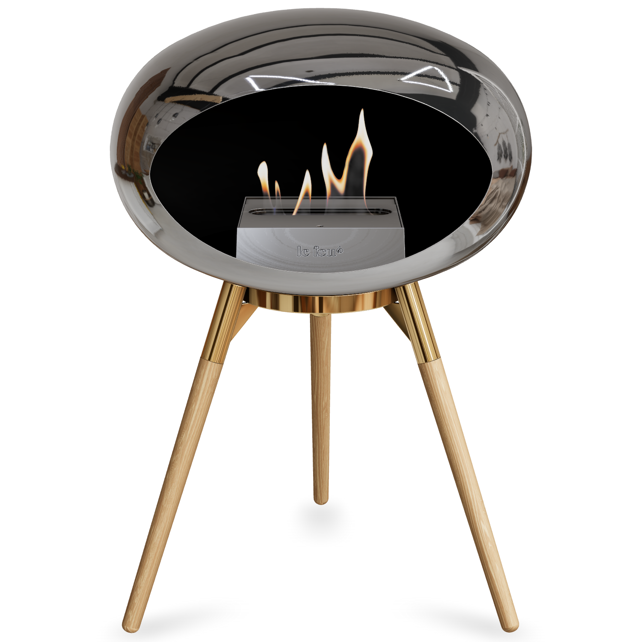 Ground Wood Low Chromed Silver Bio Fireplace with Steel Burner