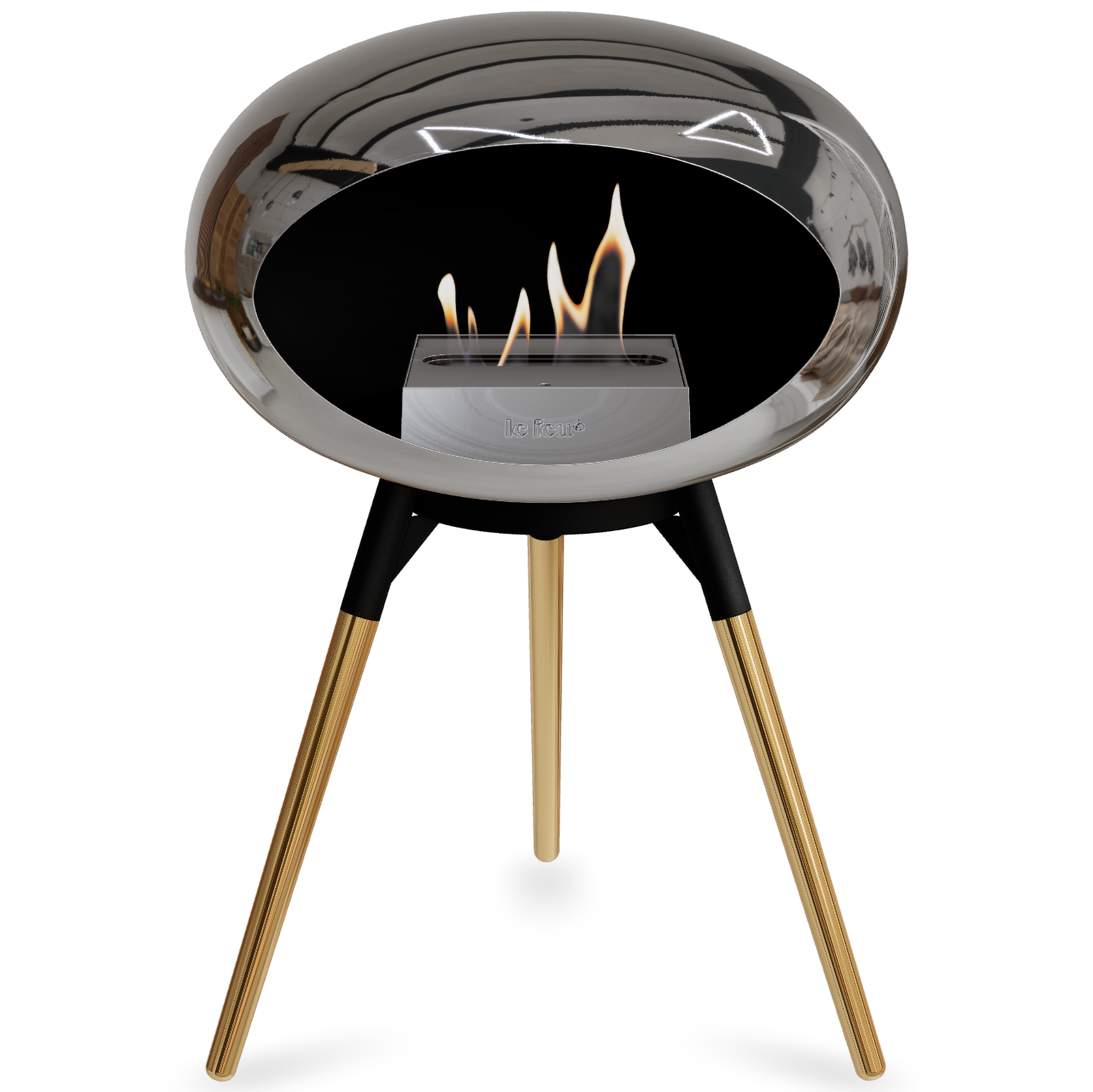 Ground Wood Low Chromed Silver Bio Fireplace with Steel Burner