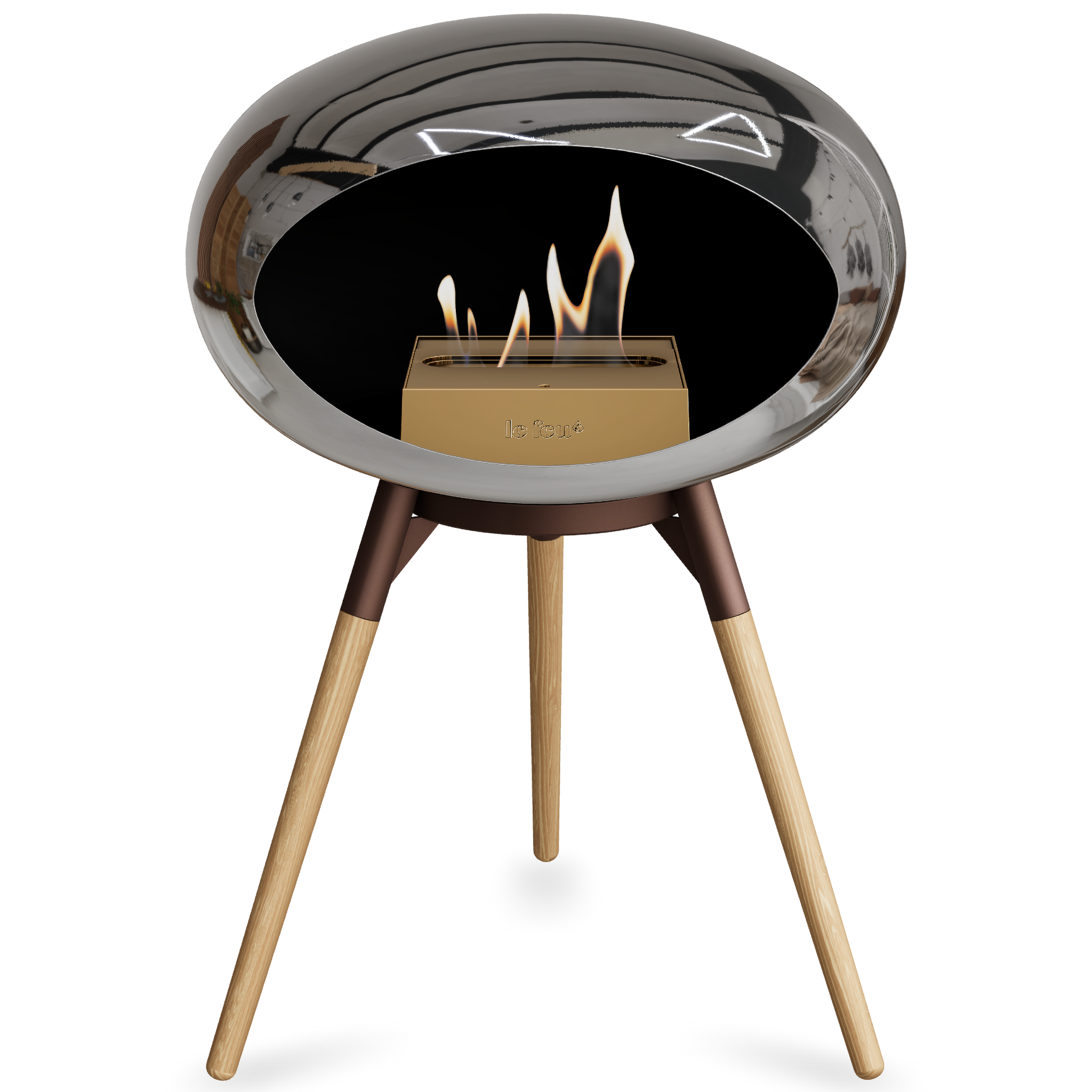 Ground Wood Low Chromed Silver Bio Fireplace with Steel Burner
