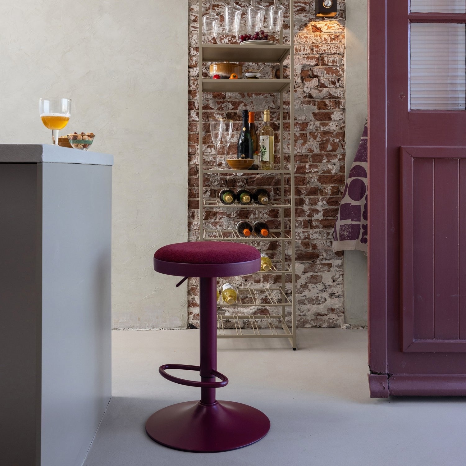 Mevo Chenille Height Adjustable Barstool