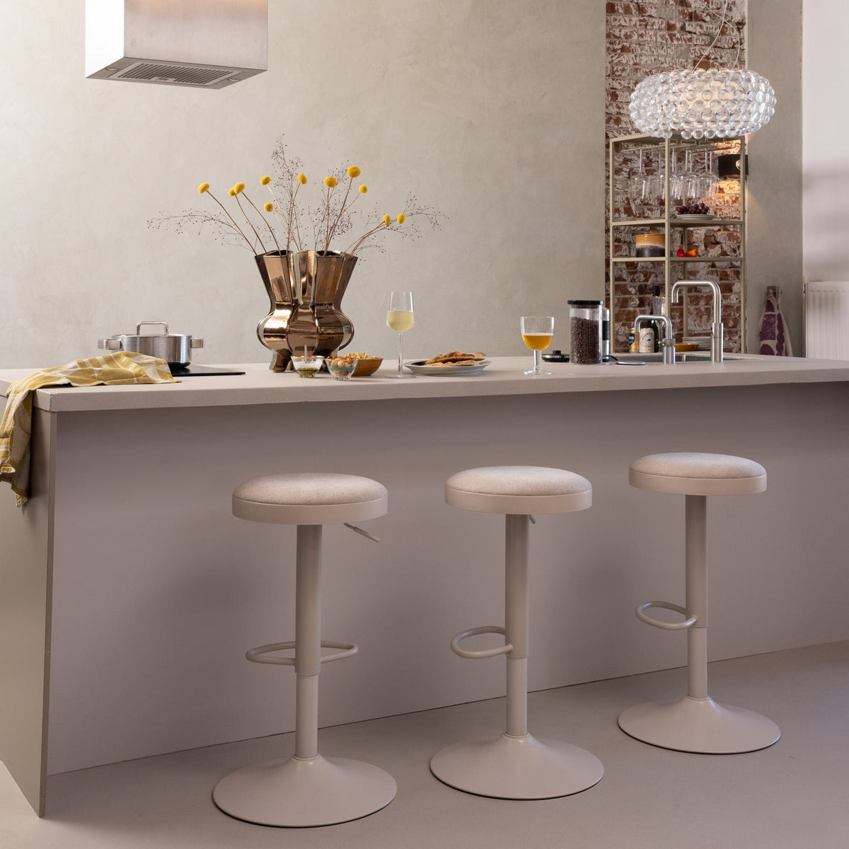 Mevo Chenille Height Adjustable Barstool