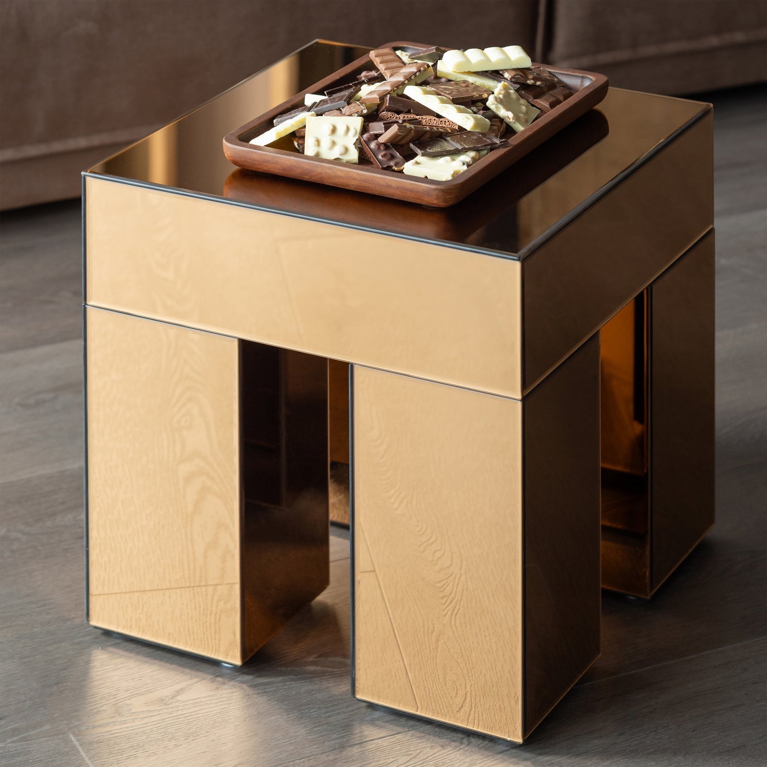 Mirrox Brown Mirror Side Table