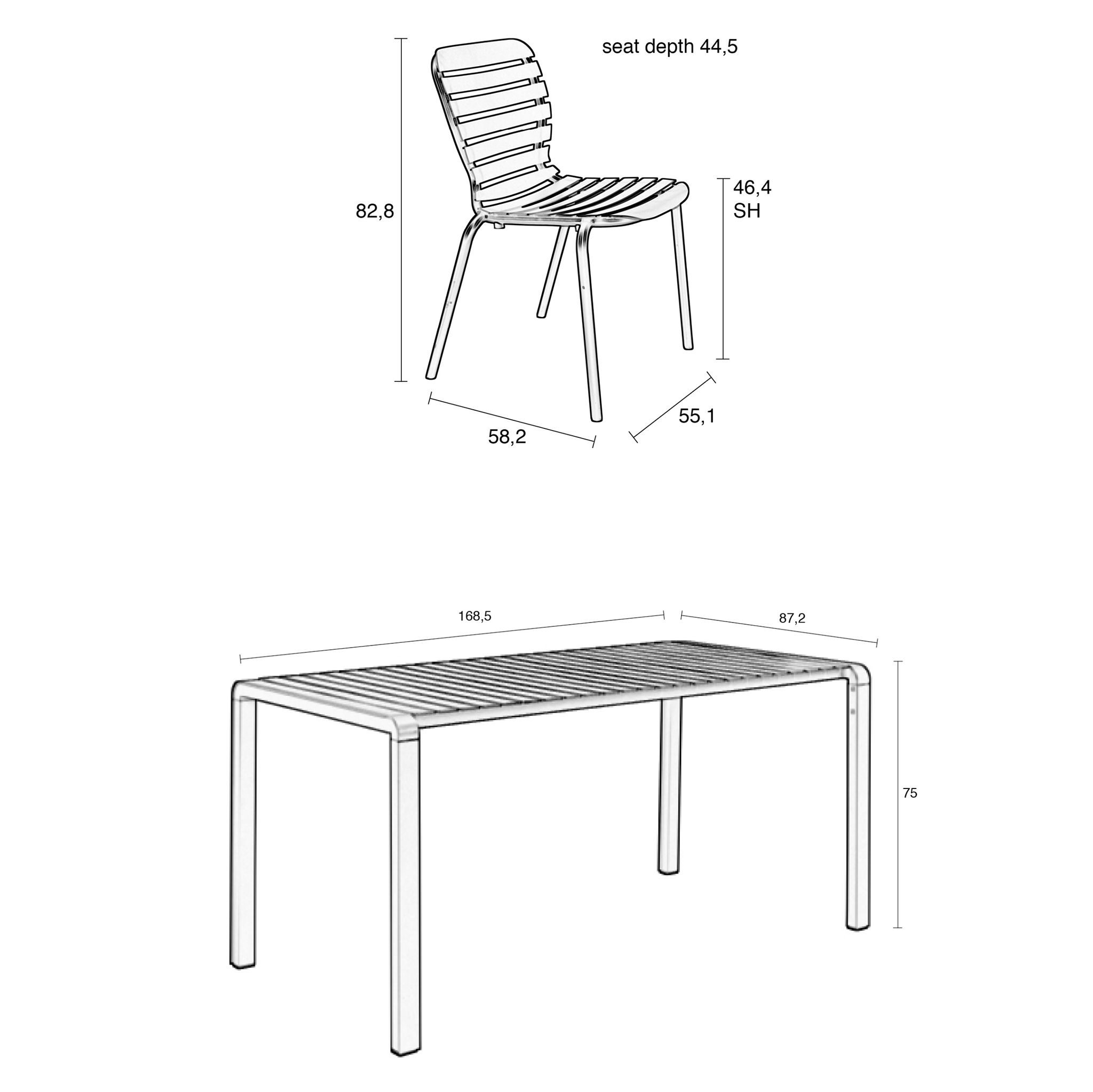 Vondel 168.5 Garden Table Set with Chair