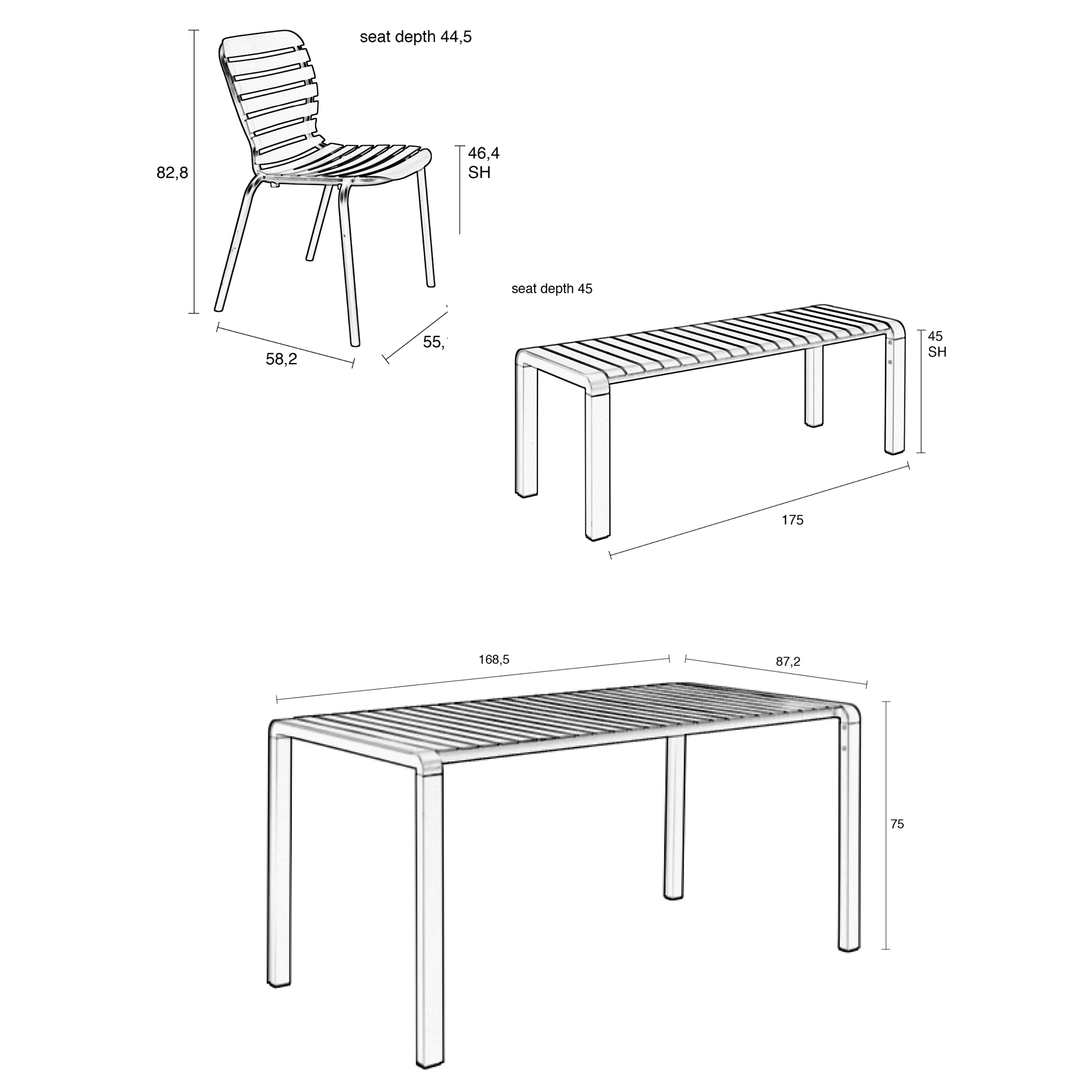 Vondel 168.5 Garden Table Set with Chair and Bench