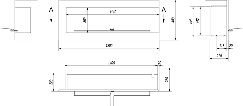 Delta 1200 Corner Right Bio Fireplace (Display)