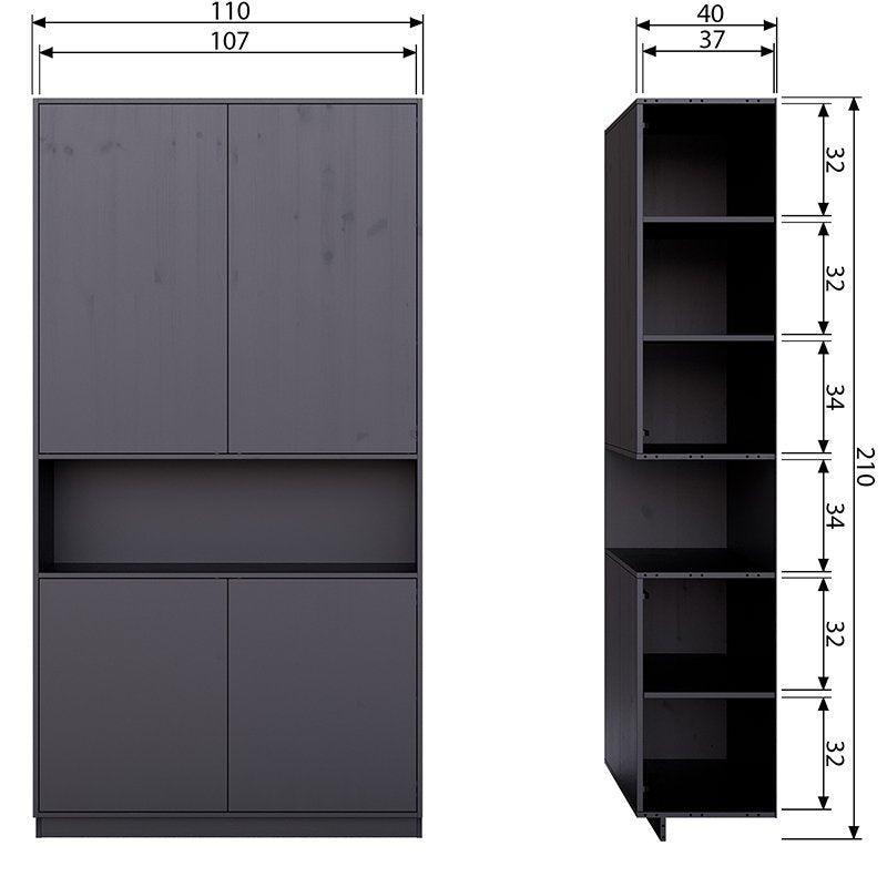 Finca Deep Black Pine Wood Storage Cabinet 110 cm