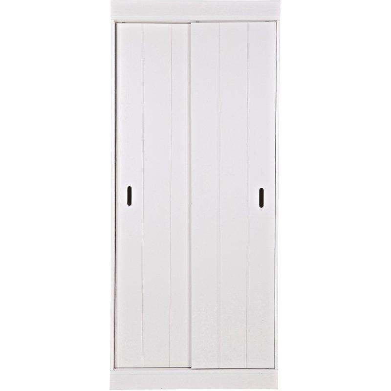 Row White Pine Wood Sliding Doors Shelves Cabinet